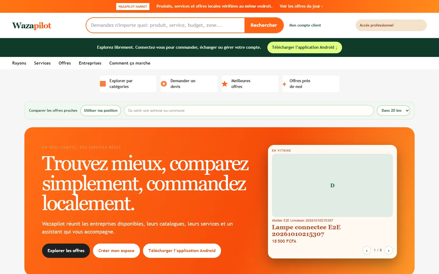 Capture réelle de l’espace client Wazapilot